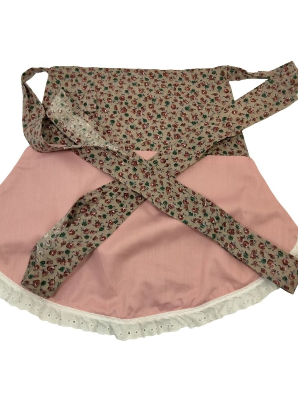 Vintage Farmhouse Half Apron Pocket Handmade Pink floral French Maid - Picture 3 of 6